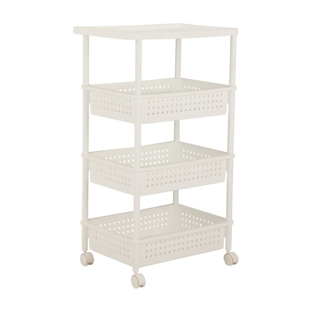 Shelving 4 levels + wheels, Model Meeya, Size 32.5 x 48 x 82.7 cm - White