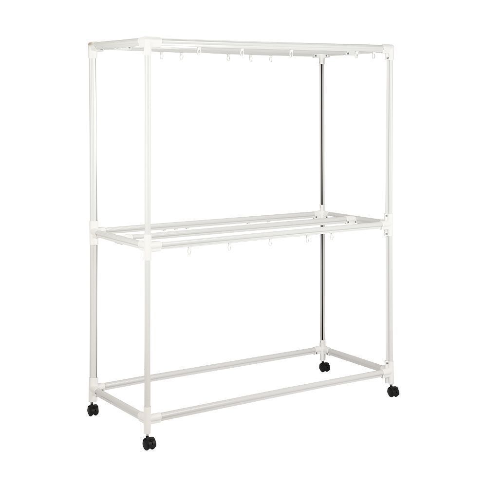 8-line clothes drying rack with wheels, Model Titan - White