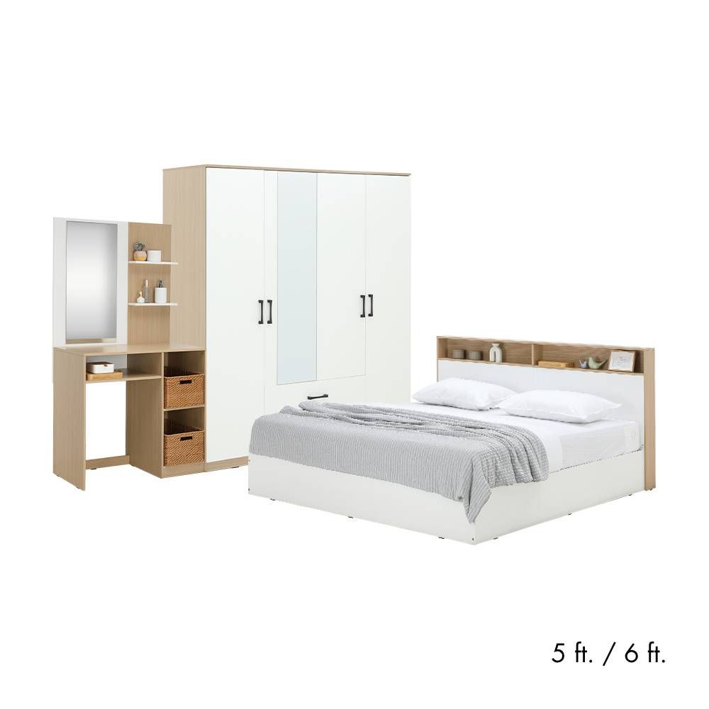 Furinbox Bedroom set + (, Wardrobes 4 doors , Dressing tables) - white/