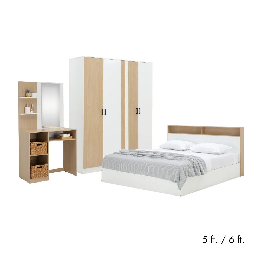 Furinbox Bedroom set + (, Wardrobes 4 doors, Dressing tables) - white/