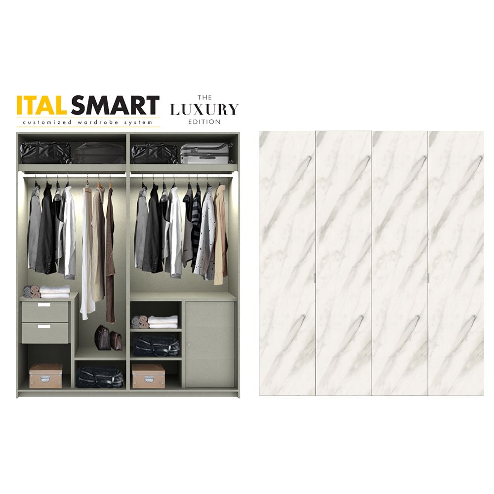 ตู้เสื้อผ้า อิตัล-สมาร์ท รุ่น 2.0 LUX11 - ลายหินอ่อนสีขาว
