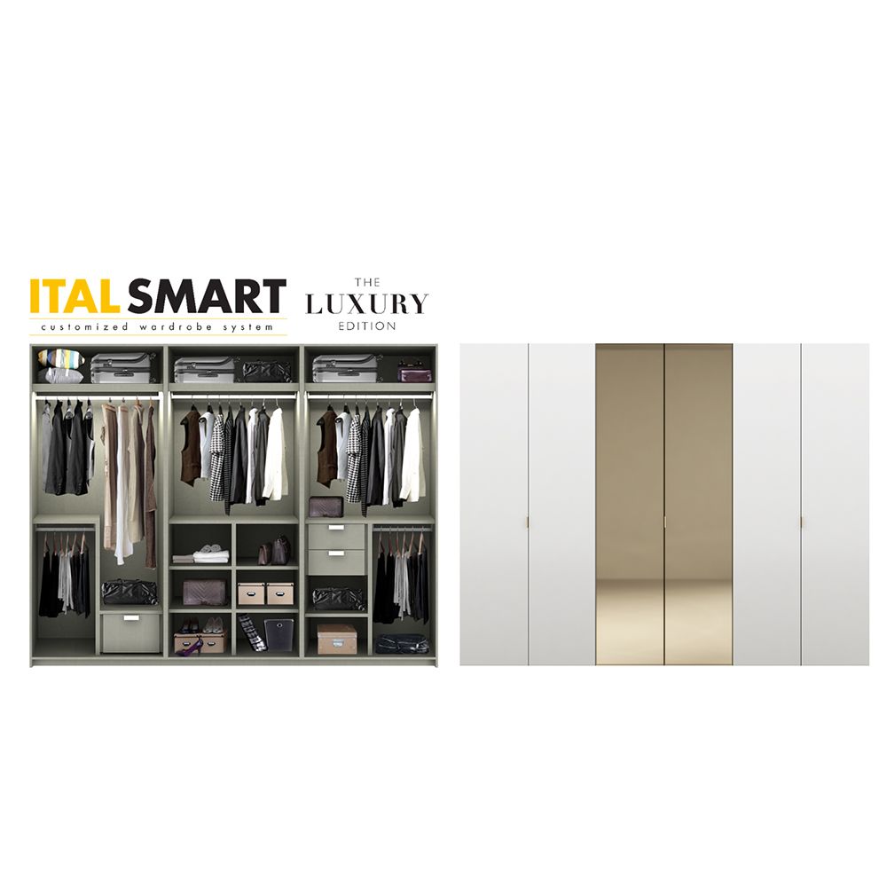 ตู้เสื้อผ้า อิตัล-สมาร์ท รุ่น 3.0 LUX18 - สีขาว/กระจกเงาชาทอง