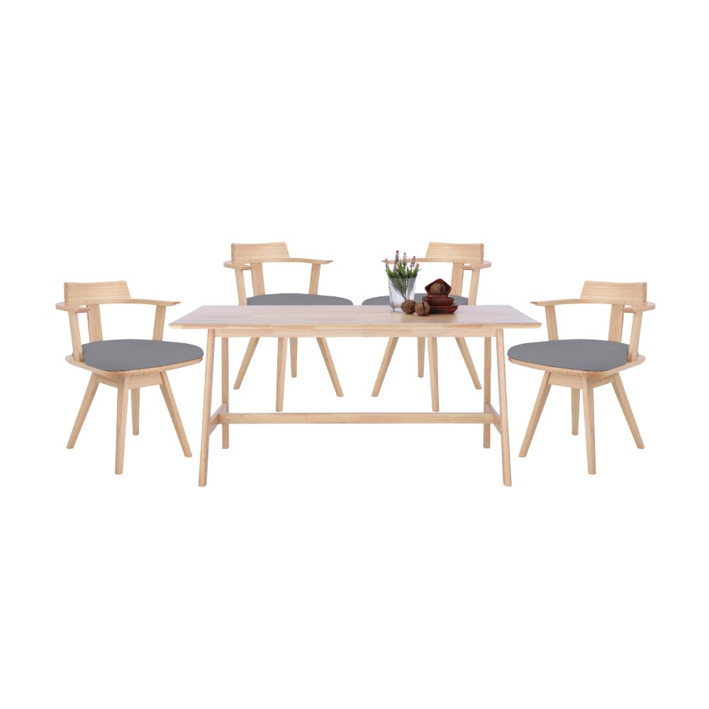 ชุดโต๊ะอาหารไม้ รุ่น สปิน (โต๊ะ1 + เก้าอี้4) - ลายไม้ธรรมชาติ