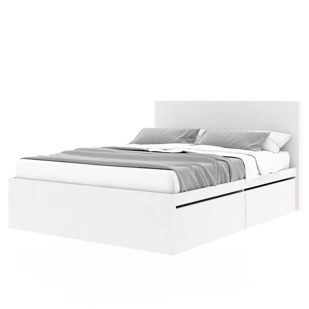 เตียง 2 ลิ้นชัก พร้อมหัวเตียงไม้ A รุ่นเอ็กซ์ตรีม ขนาด 5 ฟุต - สีขาว