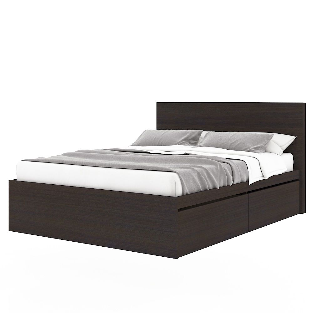 เตียง 2 ลิ้นชัก พร้อมหัวเตียงไม้ A รุ่นเอ็กซ์ตรีม ขนาด 5 ฟุต - สีแบล็ค บราวด์