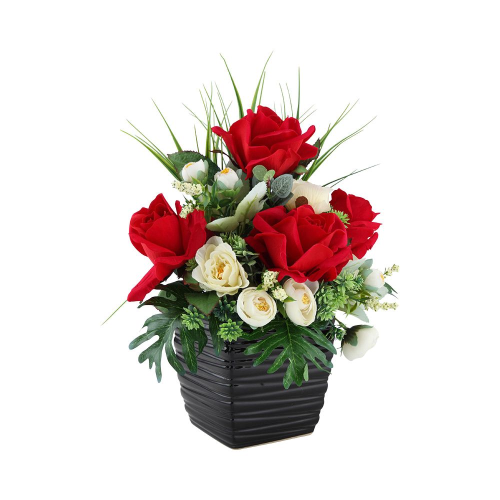 ชุดดอกไม้แจกันเซรามิก รุ่นโรส - สีแดง