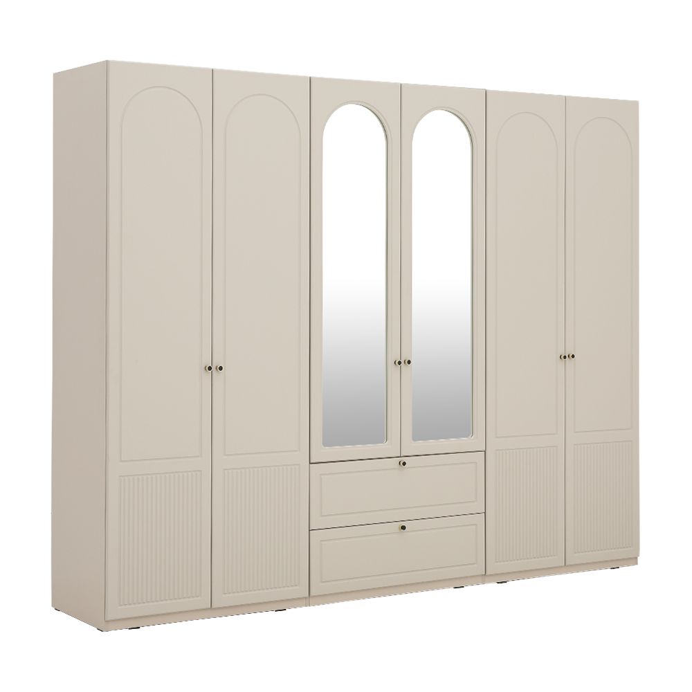 Wardrobes 6 panels with mirror, Model Serene - Beige