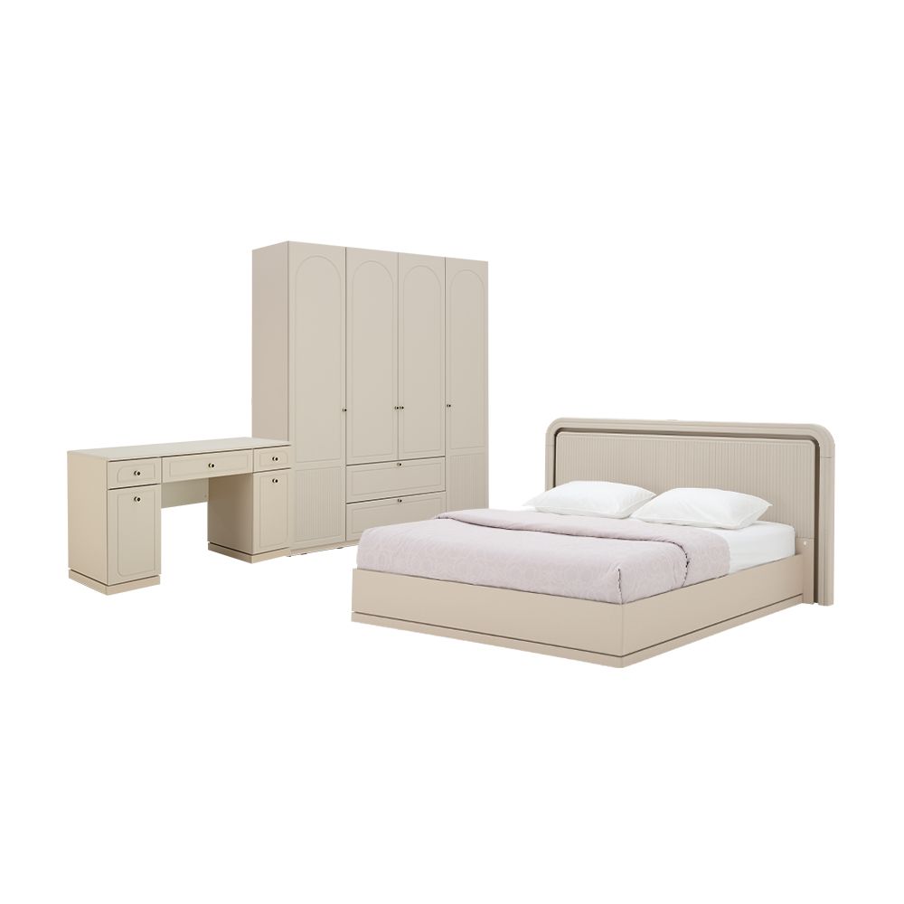 Bedroom sets Model Size 6 ft (, Wardrobes 4 doors, Dressing tables) - Beige