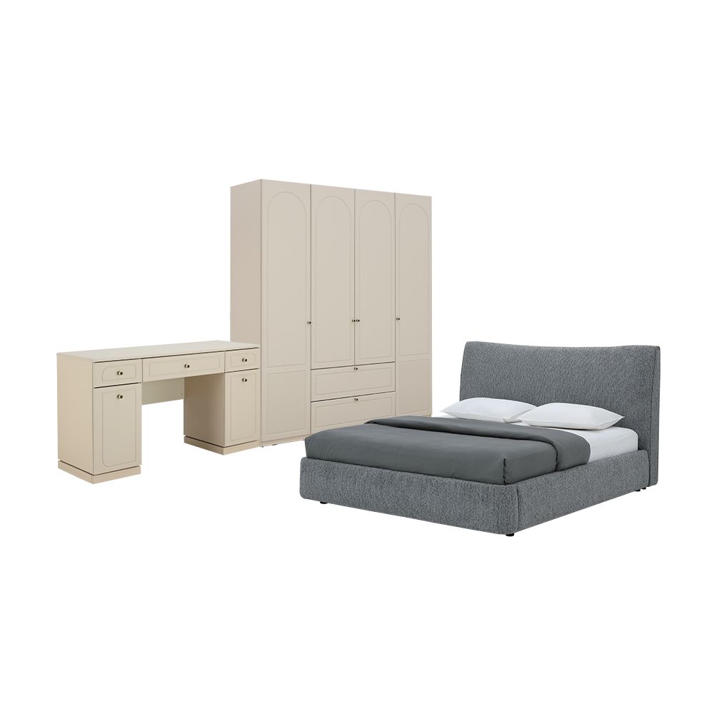 Bedroom sets Model Size 6 ft (, Wardrobes 4 doors, Dressing tables) - Beige/