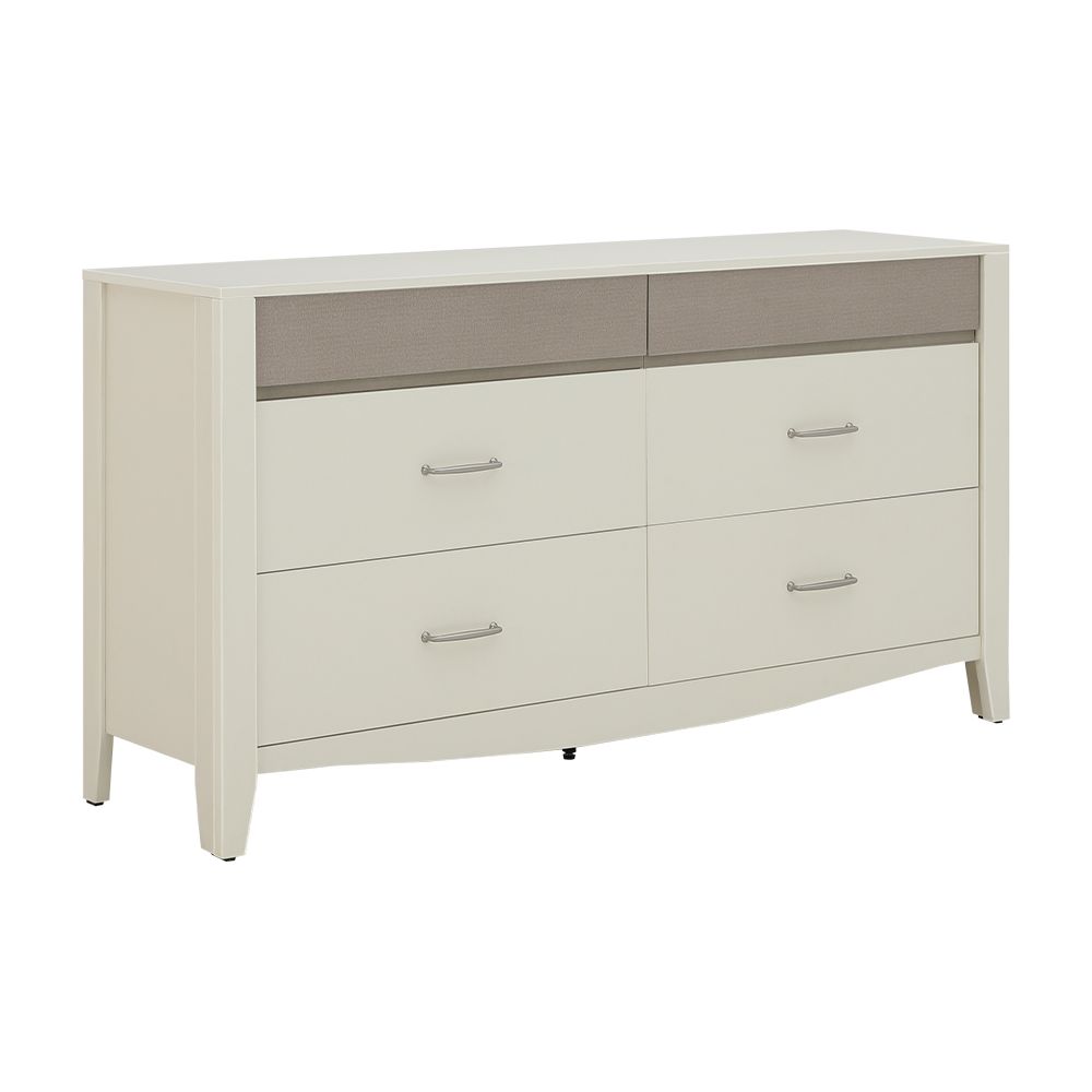 Cabinet with 6 drawers, Model Florence - White Ivory/Fabric Wool