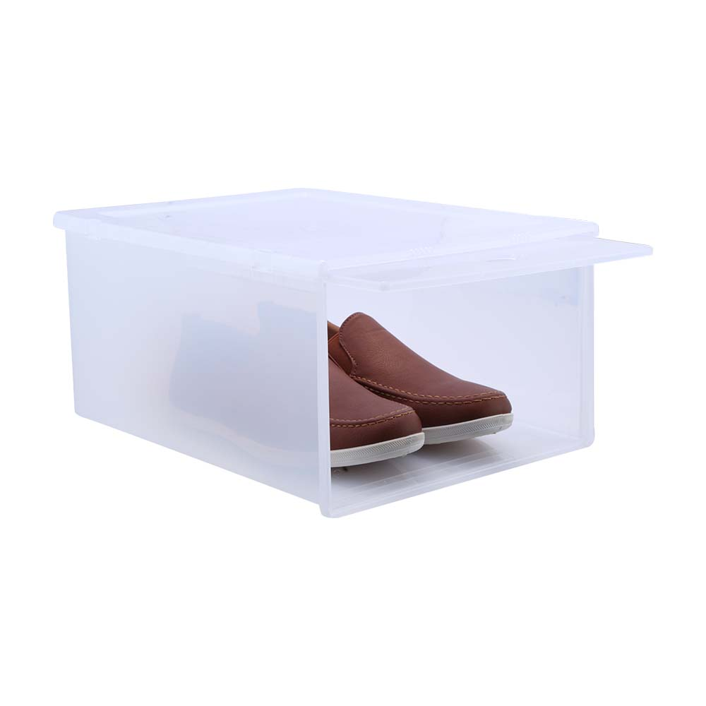 Slide-on lid shoe box, Model Boliva, size L (2 pieces/) - clear