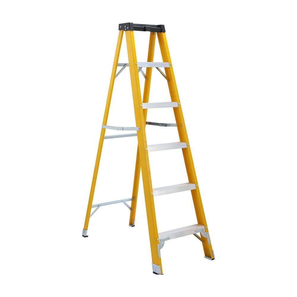 Eco fiberglass ladder with 6-level tray, Model Sanki - yellow