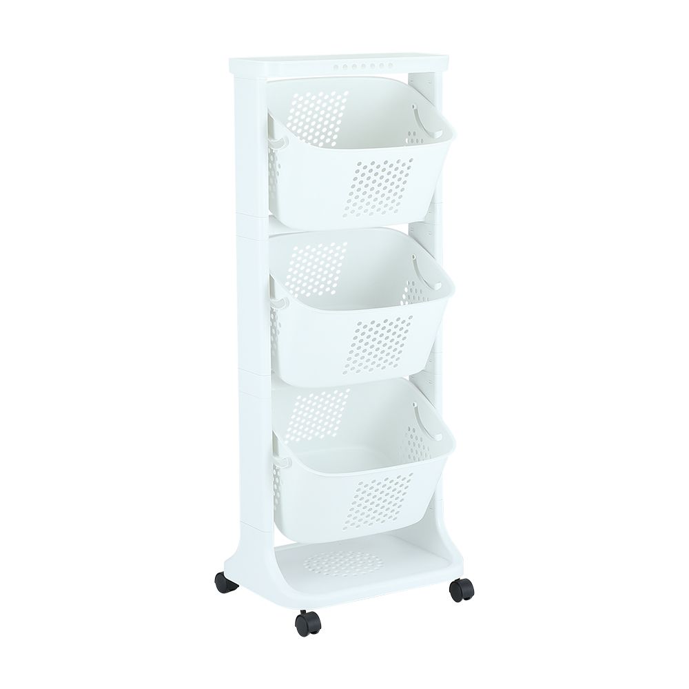 3-layer laundry basket with wheels, Model Mickey - White