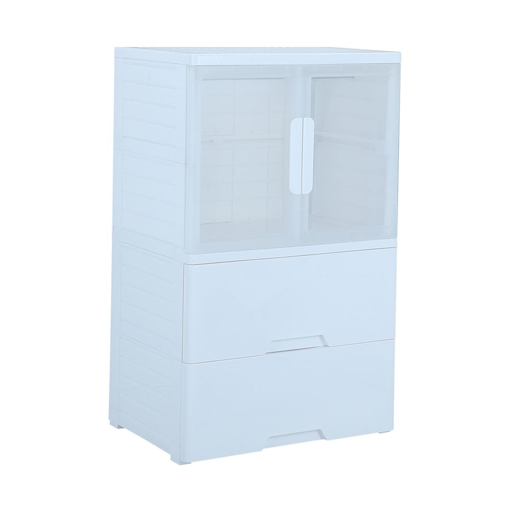 Cabinet with open doors with 2 drawers, Model Motto - White
