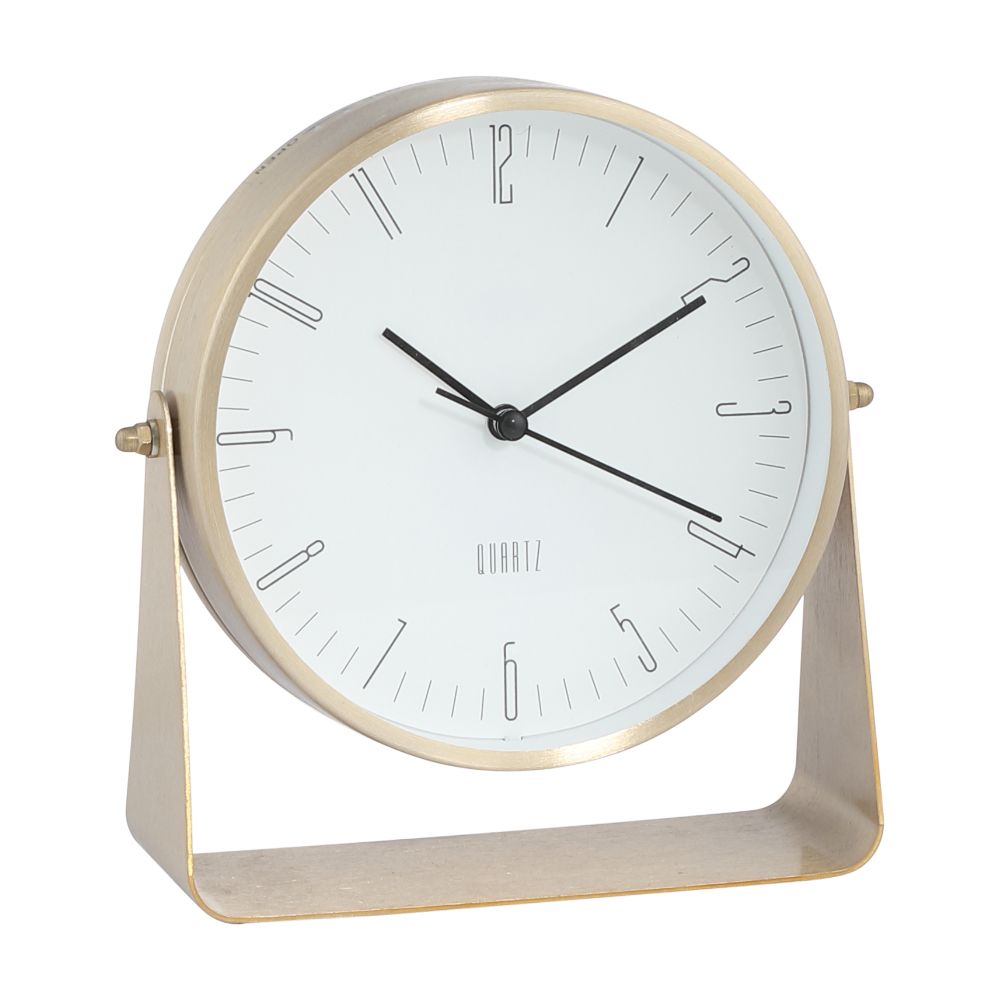 Clock table with mirror Model Merlin Size 7 inch - White/Gold