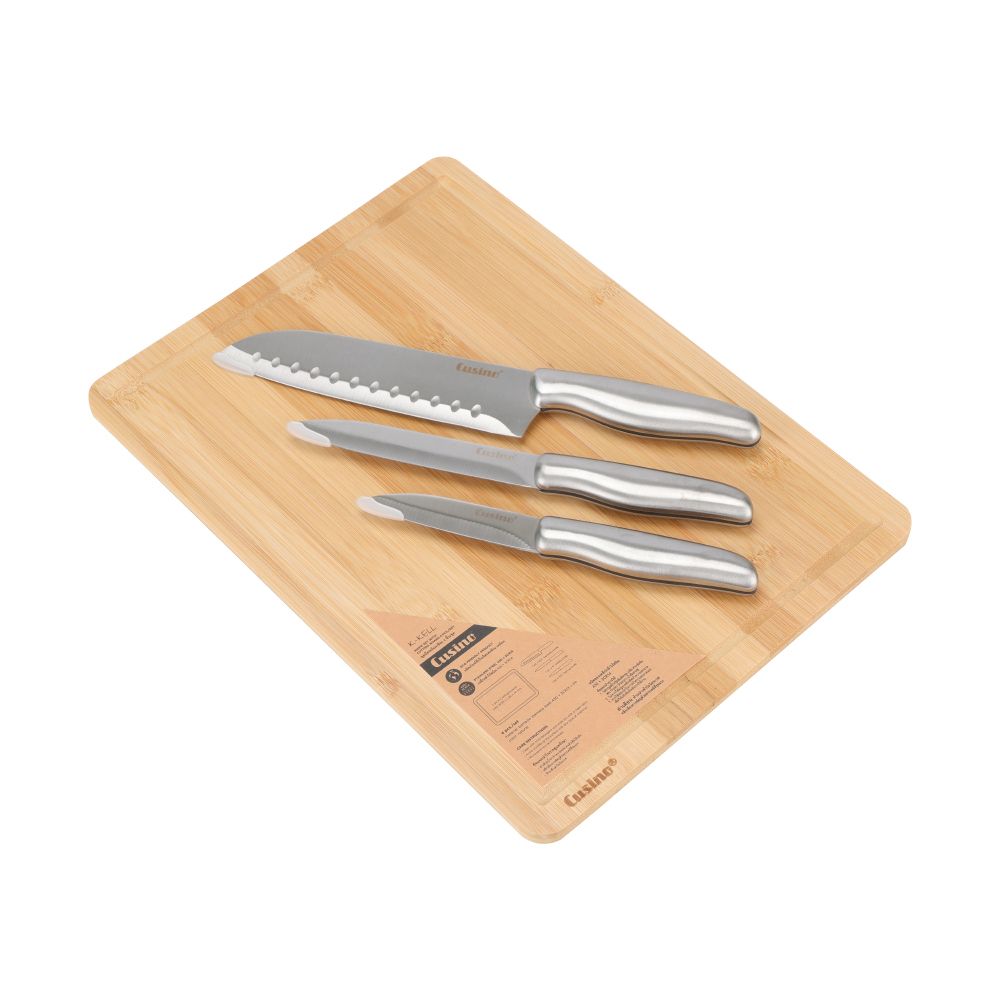 Knife with cutting board Model K-Kel (4 pieces/) - Natural/Silver