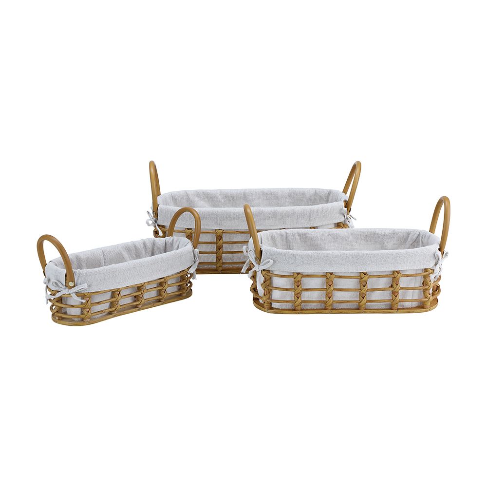 Basket with handle Model Laya (3 pieces/) - Natural/White