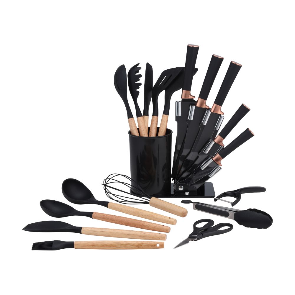 Knife with base, Model Am Chef (19 pieces/) - Black/natural