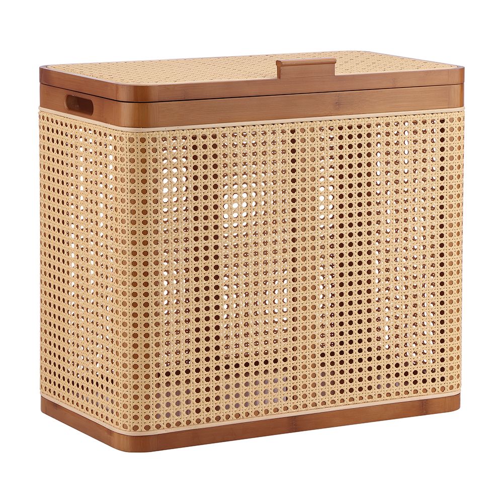 Cloth basket with lid, Model Ryota - Natural/Brown
