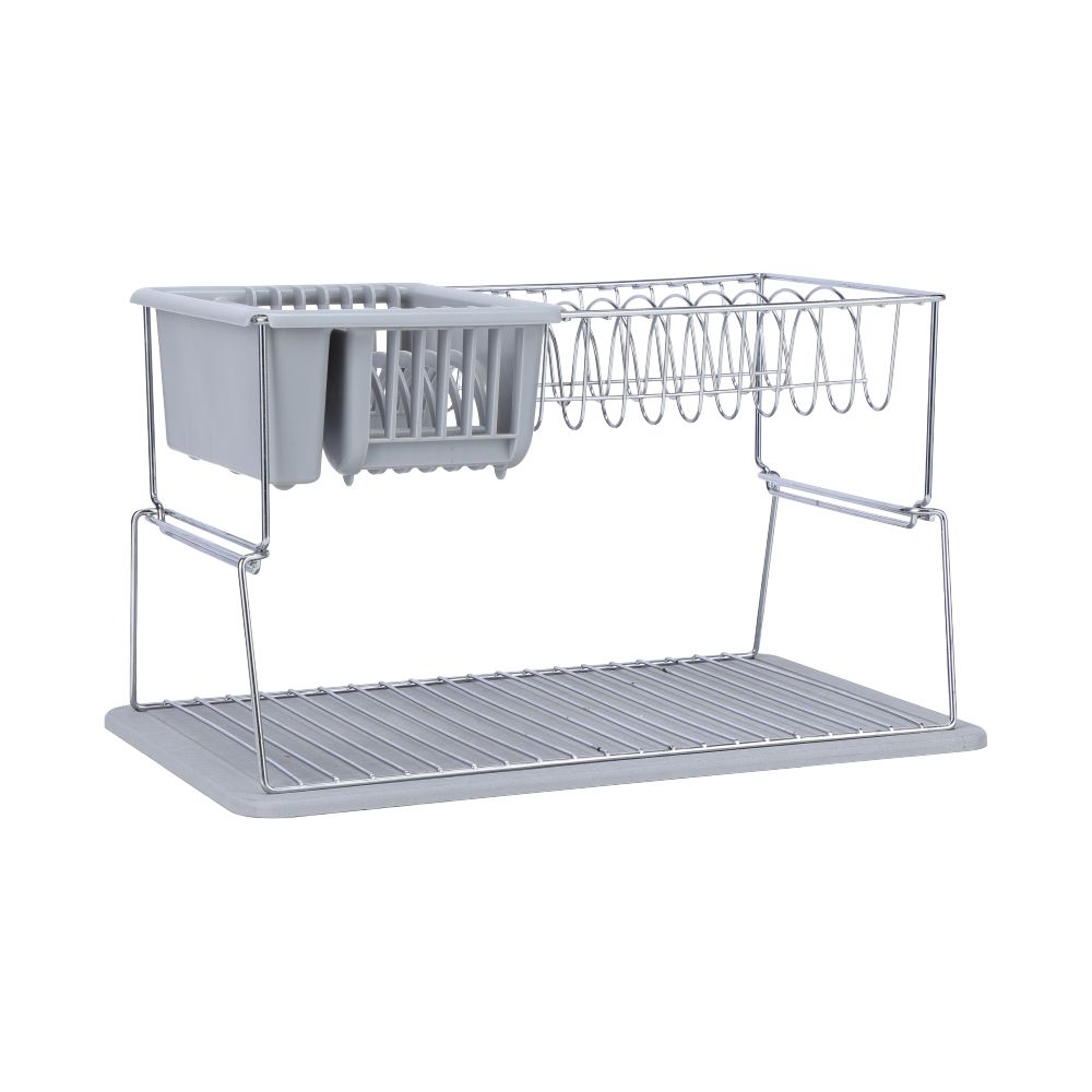 2-tiered dish drainer, diatomite model - silver/gray