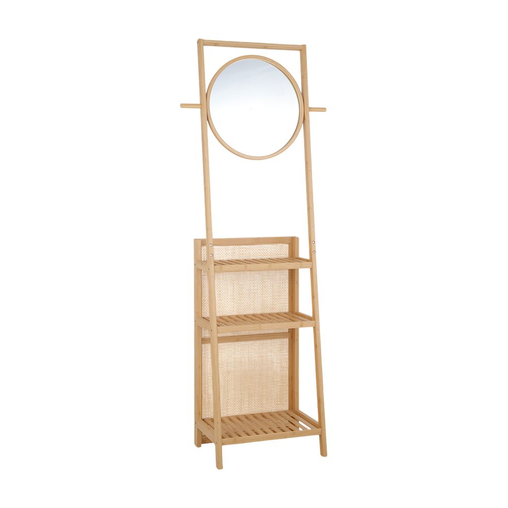 Bathroom shelf, 3 levels with mirror, Model Bambura - Natural