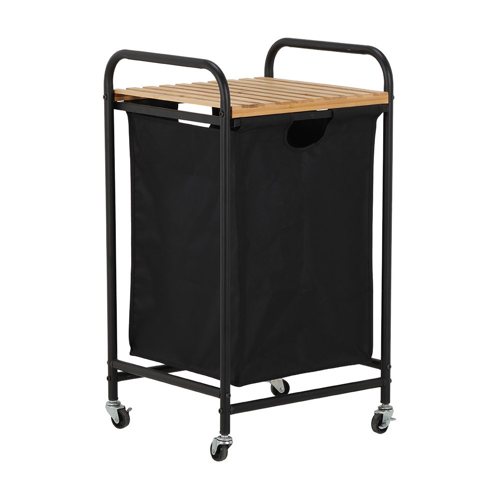 Cloth basket with wheels, Model Timbo - Black/Natural