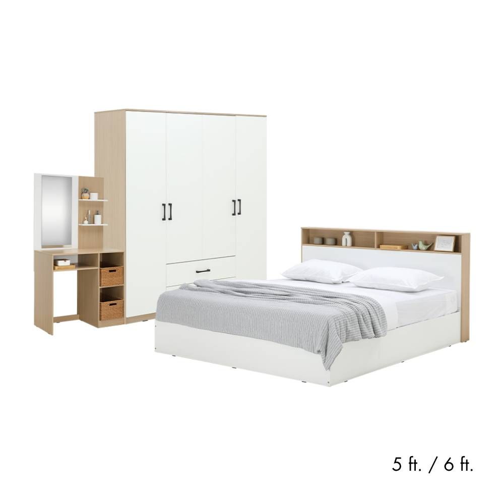 Furinbox Bedroom sets Model + (, Wardrobes 4 doors, Dressing tables) - White/