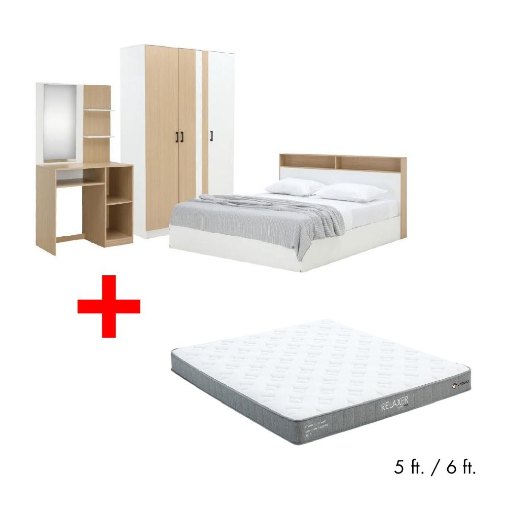 Furinbox Bedroom sets Model + (, Wardrobes 3 doors, Dressing tables, Mattresses, Pillow 2 ) - White/