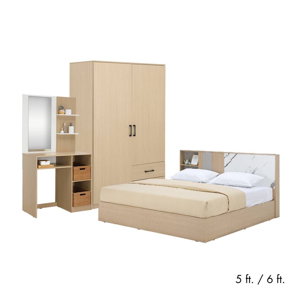 Furinbox Bedroom sets Model + (, Wardrobes 2 doors, Dressing tables) - Natural/