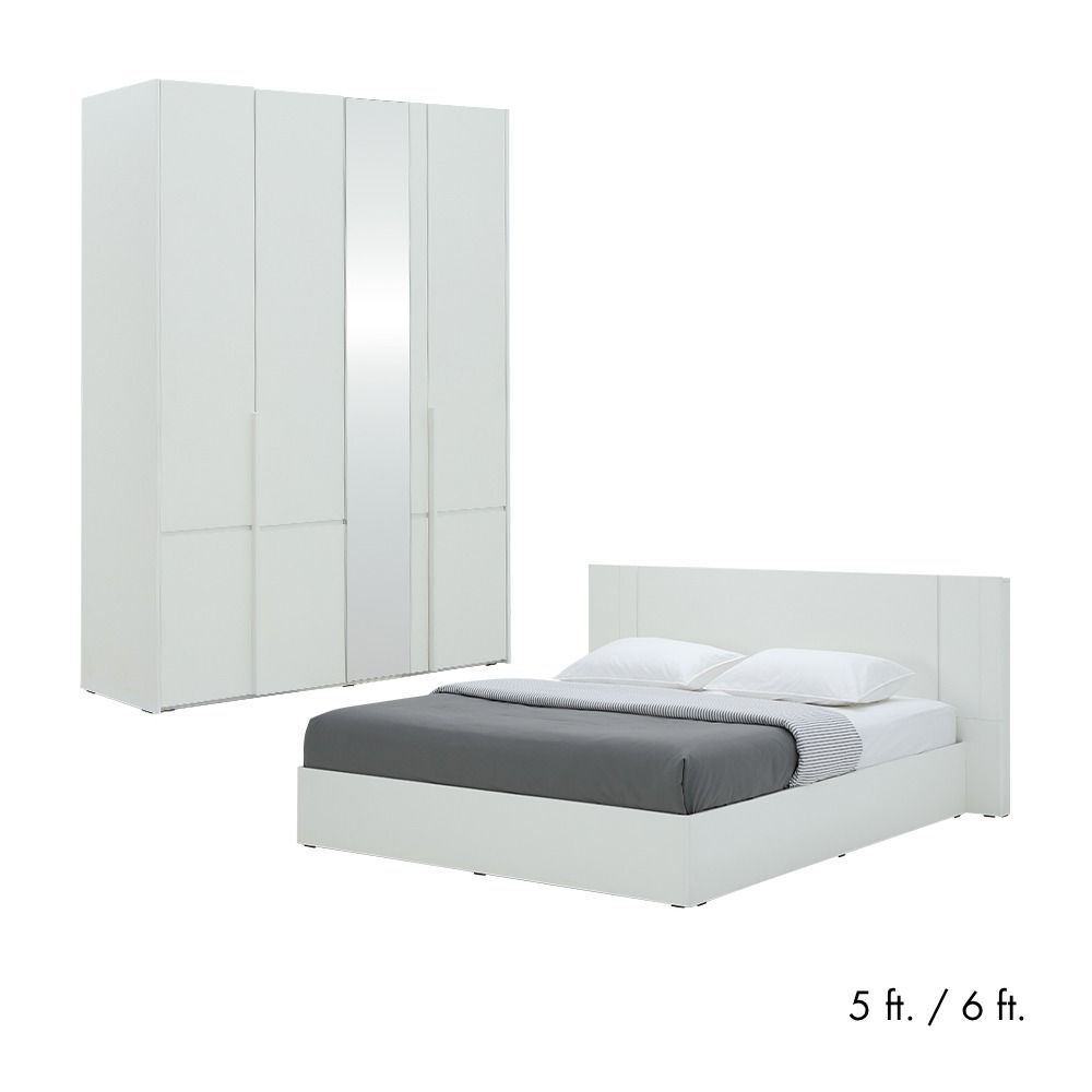 Bedroom set Melton (bed, 4 wardrobes with mirror) - White