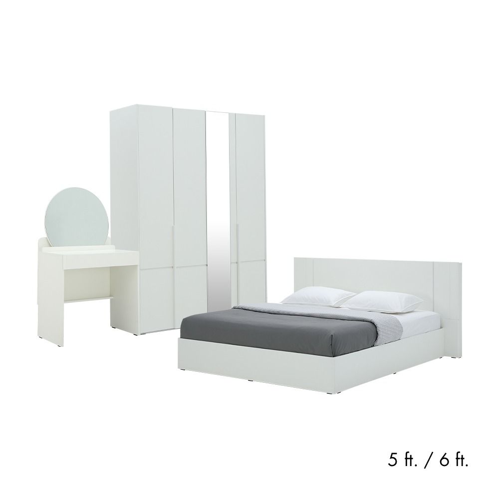 Bedroom set Melton (bed, 4 wardrobes with mirror, dressing table) - White