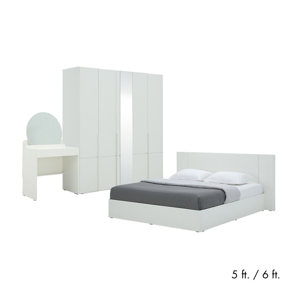 Bedroom set Melton (bed, 5 wardrobes with mirror, dressing table) - White