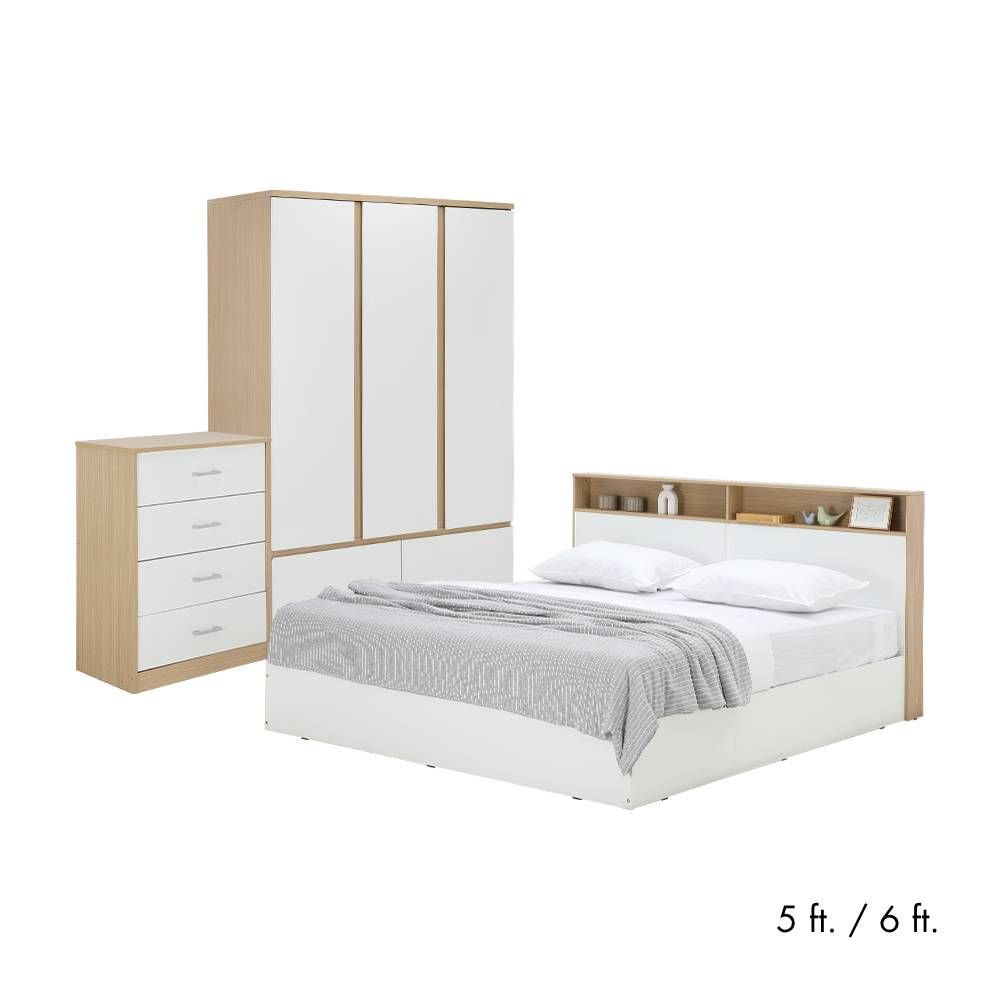Furinbox Bedroom sets Model + (, Wardrobes 3 doors drawer, 4 drawer) - White/