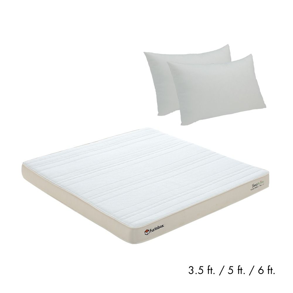 Furinbox Mattress Sleep Active 6 inch thick with Pillow - White/Beige