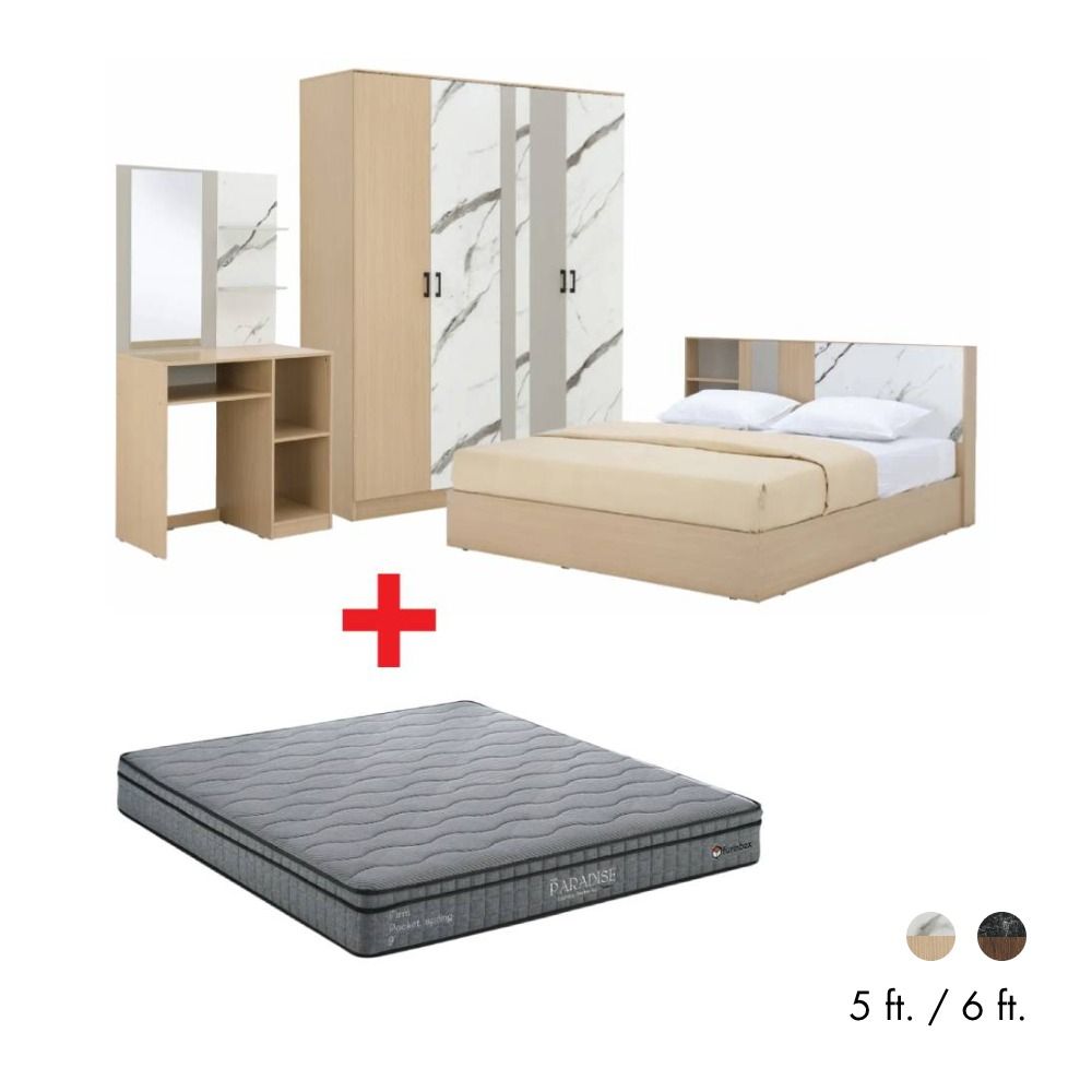 Furinbox Bedroom set (, Wardrobes 4 doors, Dressing tables, Mattresses, Pillow 2 )