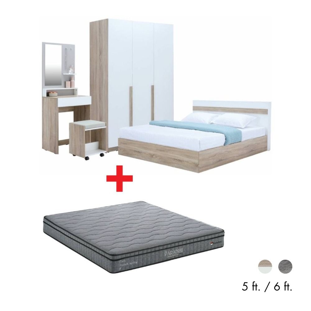 Furinbox Bedroom set (, Wardrobes 3 doors, Dressing tables, Mattresses, Pillow 2 )